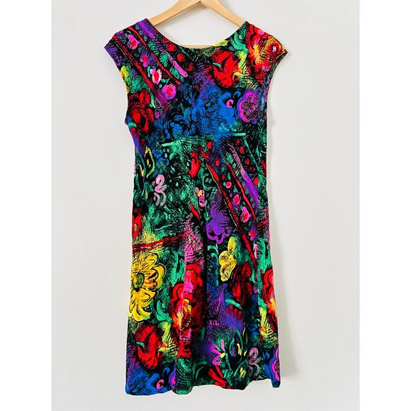 Jams World Women’s Sun Dress Small Hawaiian Funky Boho Rayon Cap Sleeve Floral - Picture 2 of 6